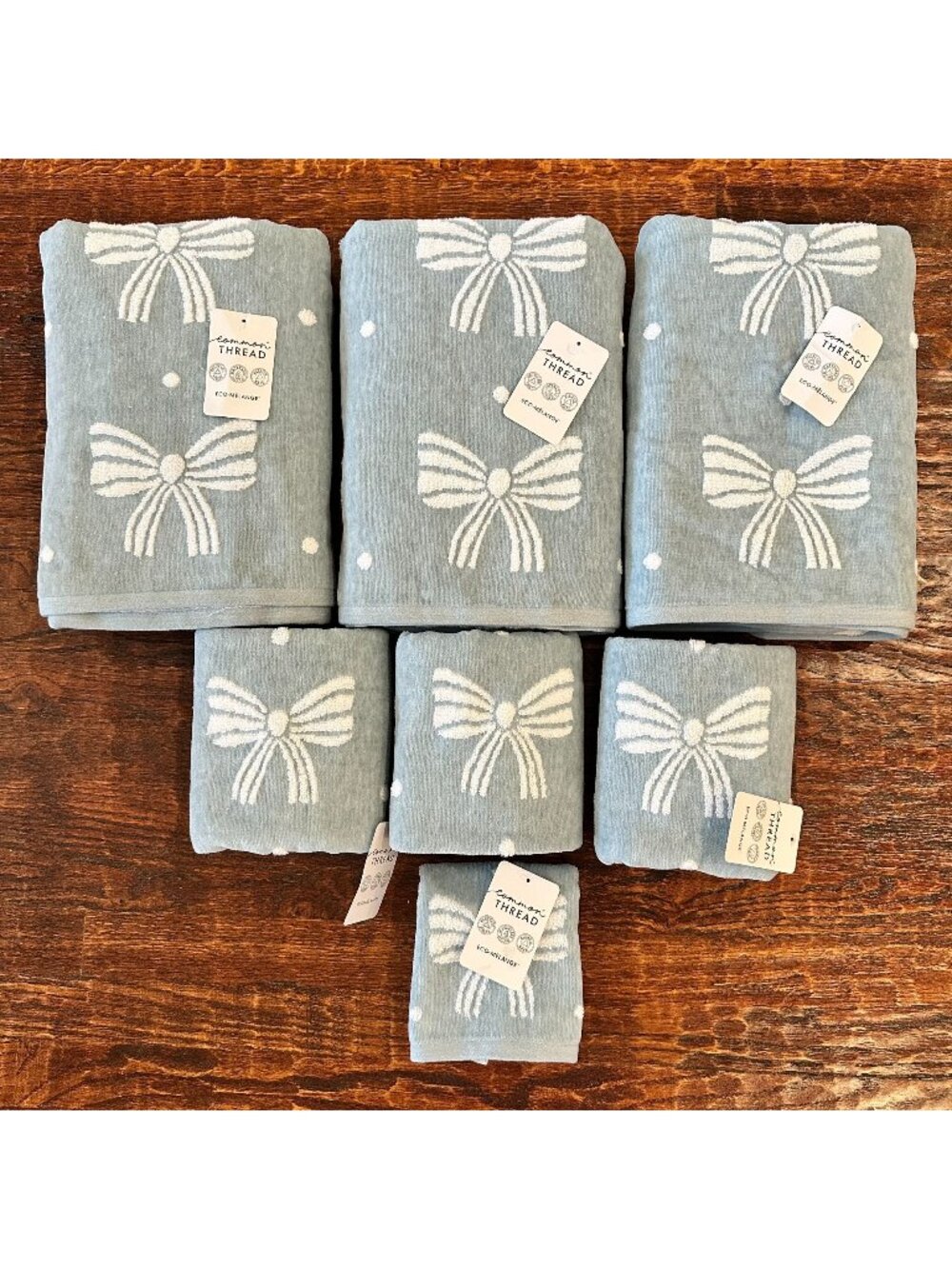 NWT, 7 Piece, Blue Bow Polka Dot Towel Set,  Common Thread Brand